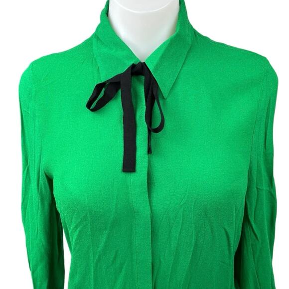 & Other Stories Green Bow Tie Button Down Collar Long Sleeve Shirt Blouse Top 2 - Picture 6 of 9